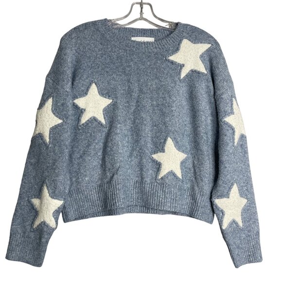 threaded leaf Sweaters - Threaded Leaf Star Sweater Womens S Blue‎ White Knit Boxy Oversized Crop